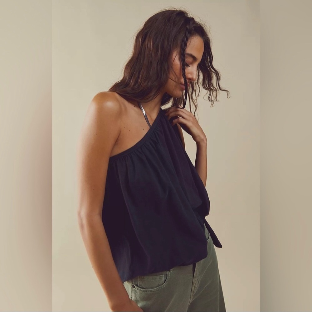 Free People Spring Break One Shoulder Top Size Small Black Cotton